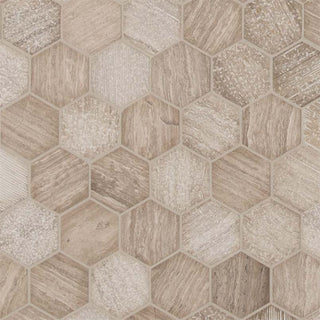 2" Honey Hexagon Mosaic Natural-Look Matte Textured Marble Tile
