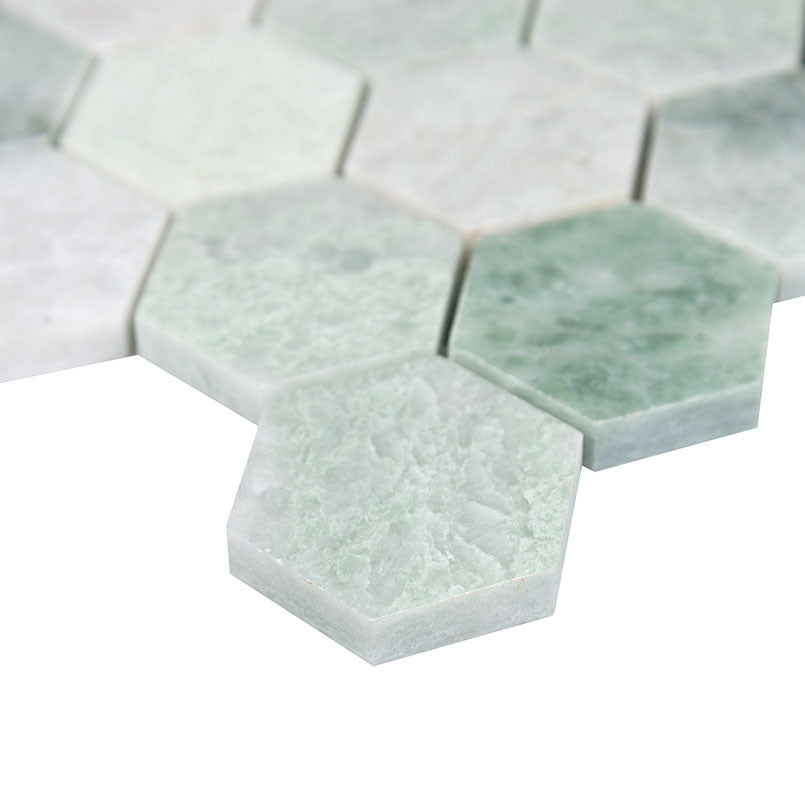 2'' Iceland Hexagon Mosaic Natural-Look Polished Smooth Marble Tile White Green