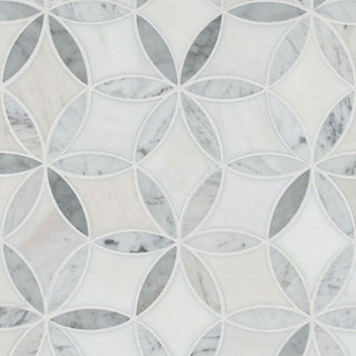 12x12 La Fleur Circle Lattice Mosaic Natural-Look Polished Smooth Marble Tile