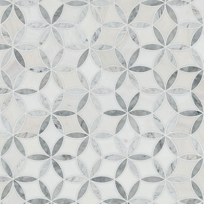 12x12 La Fleur Circle Lattice Mosaic Natural-Look Polished Smooth Marble Tile White Gray