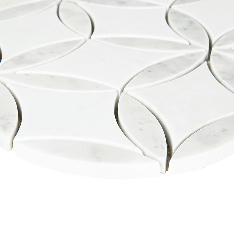 12x12 La Fleur Circle Lattice Mosaic Natural-Look Polished Smooth Marble Tile White Gray