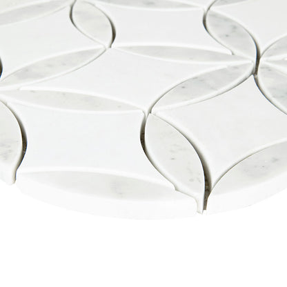 12x12 La Fleur Circle Lattice Mosaic Natural-Look Polished Smooth Marble Tile White Gray