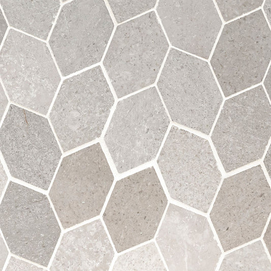 12x12 Lilly Hexagon Mosaic Stone-Look Honed Smooth Limestone Tile Gray Beige