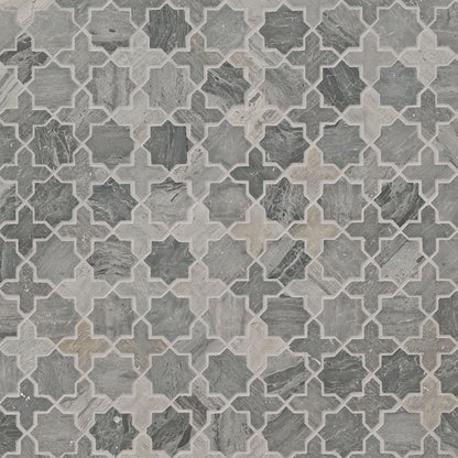 12x12 Montague Star Grid Patterned Natural-Look Polished Smooth Marble Tile Beige Gray
