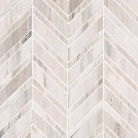 12X12 Palisandro Chevron Mosaic Natural-Look Polished Smooth Marble Tile Beige Gray