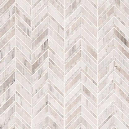 12X12 Palisandro Chevron Mosaic Natural-Look Polished Smooth Marble Tile Beige Gray