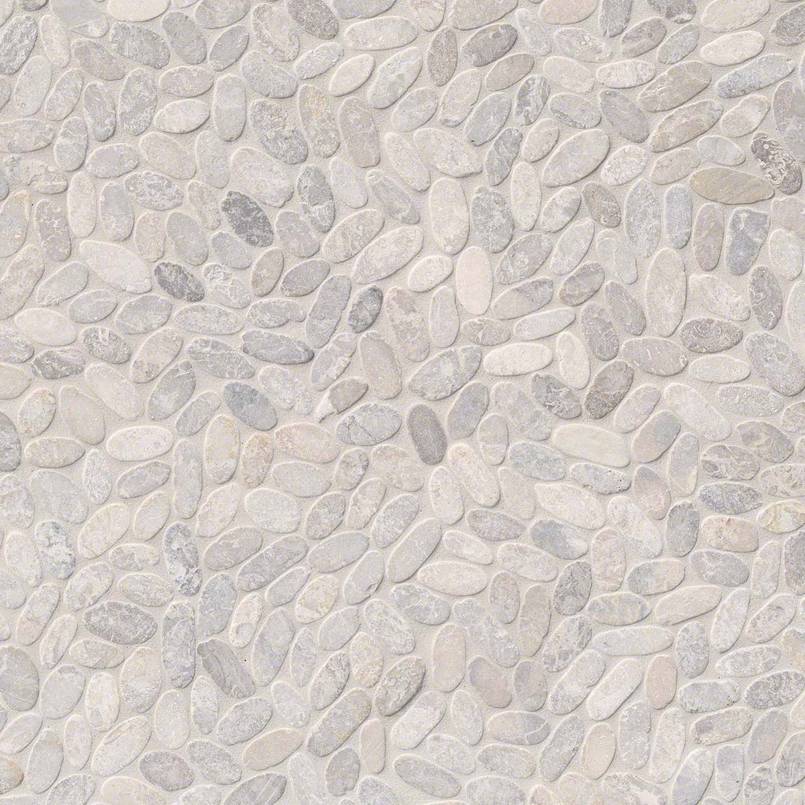 12x12 Rio Lago Oval Mosaic Pebble-Look Tumbled Textured Marble Tile Pale Gray