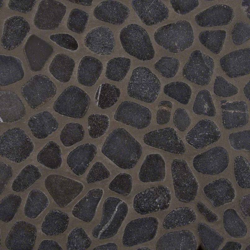 12x12 Rio Lago Oval Mosaic Natural-Look Tumbled Textured Marble Tile Charcoal Black