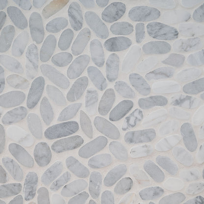 12x12 Rio Lago Oval Mosaic Pebble-Look Tumbled Smooth Marble Tile Gray White