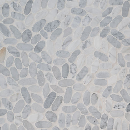 12x12 Rio Lago Oval Mosaic Pebble-Look Tumbled Smooth Marble Tile Gray White