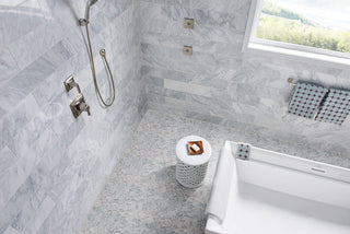 Gray White - 12x12 Rio Lago Oval Mosaic Pebble-Look Tumbled Smooth Marble Tile