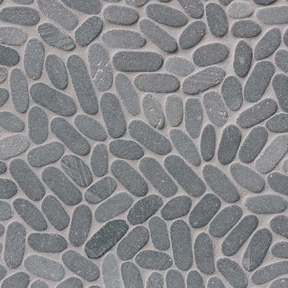 12x12 Rio Lago Oval Mosaic Pebble-Look Matte Textured Marble Tile Charcoal Gray