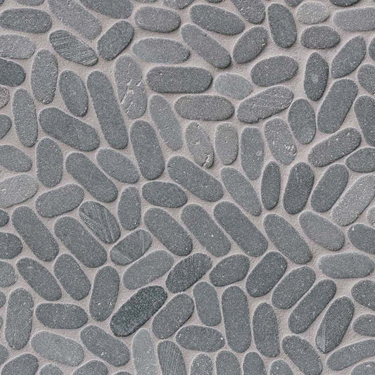 12x12 Rio Lago Oval Mosaic Pebble-Look Matte Textured Marble Tile Charcoal Gray