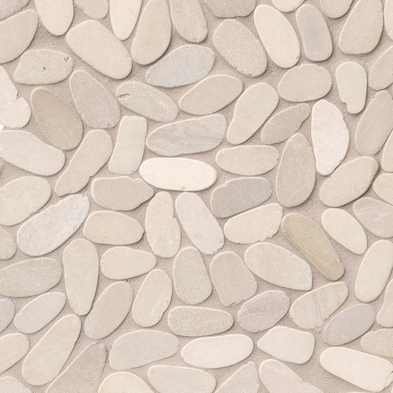 12x12 Rio Lago Oval Mosaic Pebble-Look Tumbled Textured Marble Tile Cream Beige