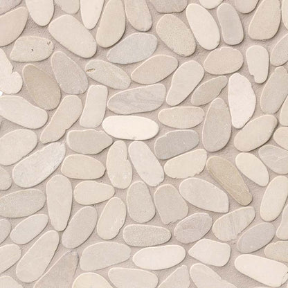 12x12 Rio Lago Oval Mosaic Pebble-Look Tumbled Textured Marble Tile Cream Beige