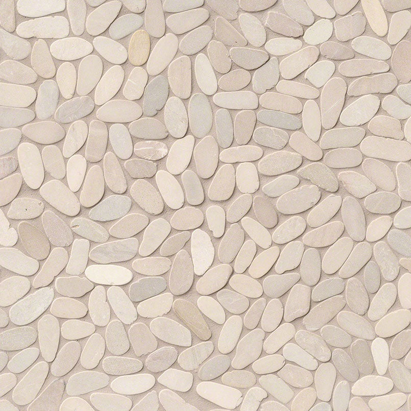 12x12 Rio Lago Oval Mosaic Pebble-Look Tumbled Textured Marble Tile Cream Beige