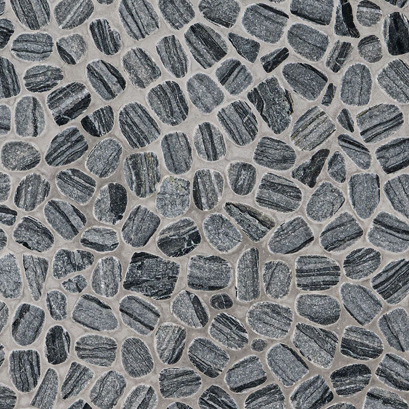 12x12 Rio Lago Oval Mosaic Pebble-Look Tumbled Textured Marble Tile Slate Gray