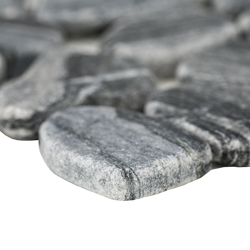 12x12 Rio Lago Oval Mosaic Pebble-Look Tumbled Textured Marble Tile Slate Gray