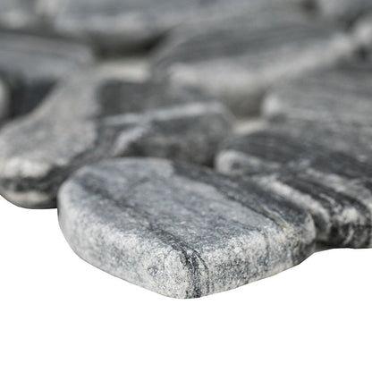 12x12 Rio Lago Oval Mosaic Pebble-Look Tumbled Textured Marble Tile Slate Gray