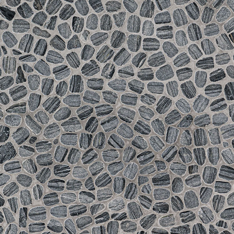 12x12 Rio Lago Oval Mosaic Pebble-Look Tumbled Textured Marble Tile Slate Gray