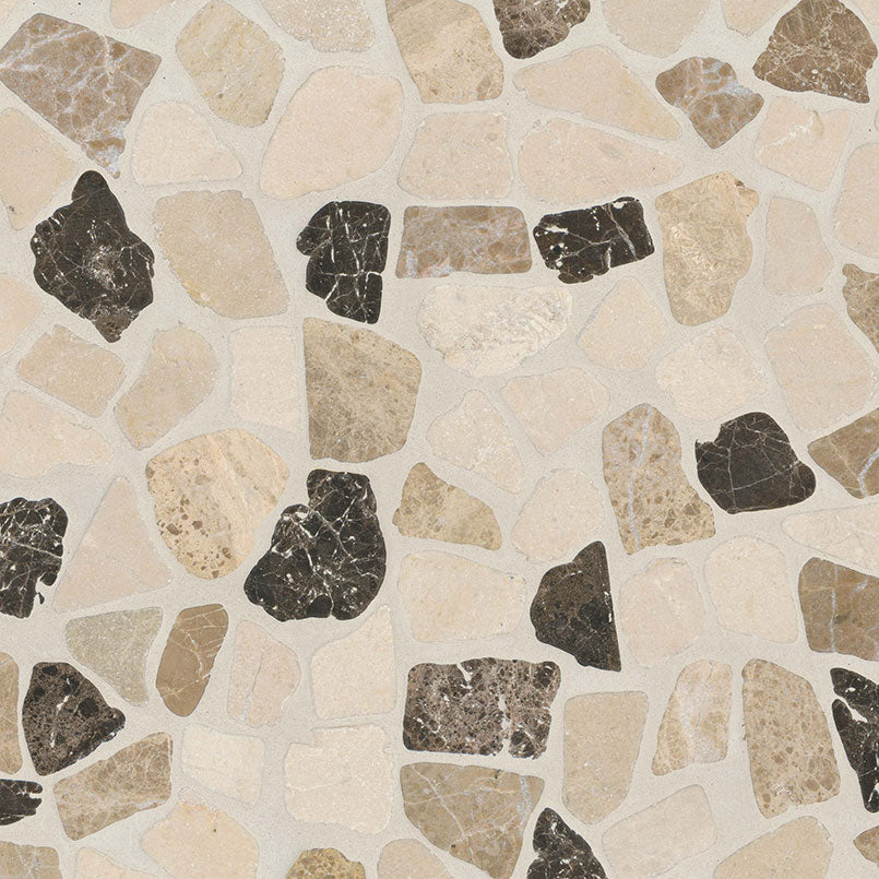 12x12 Rio Lago Oval Mosaic Pebble-Look Tumbled Textured Marble Tile Beige Brown