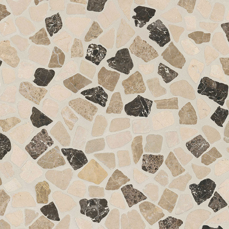 12x12 Rio Lago Oval Mosaic Pebble-Look Tumbled Textured Marble Tile Beige Brown