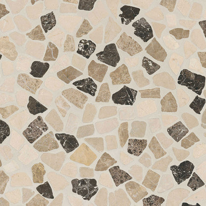 12x12 Rio Lago Oval Mosaic Pebble-Look Tumbled Textured Marble Tile Beige Brown