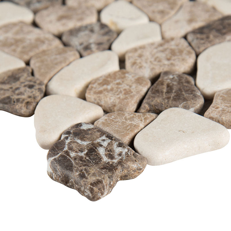 12x12 Rio Lago Oval Mosaic Pebble-Look Tumbled Textured Marble Tile Beige Brown