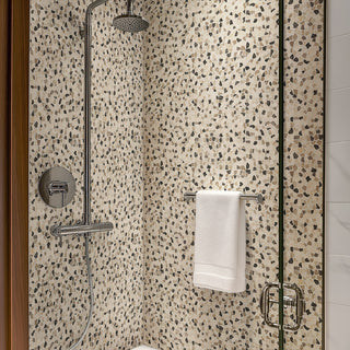 Beige Brown - 12x12 Rio Lago Oval Mosaic Pebble-Look Tumbled Textured Marble Tile