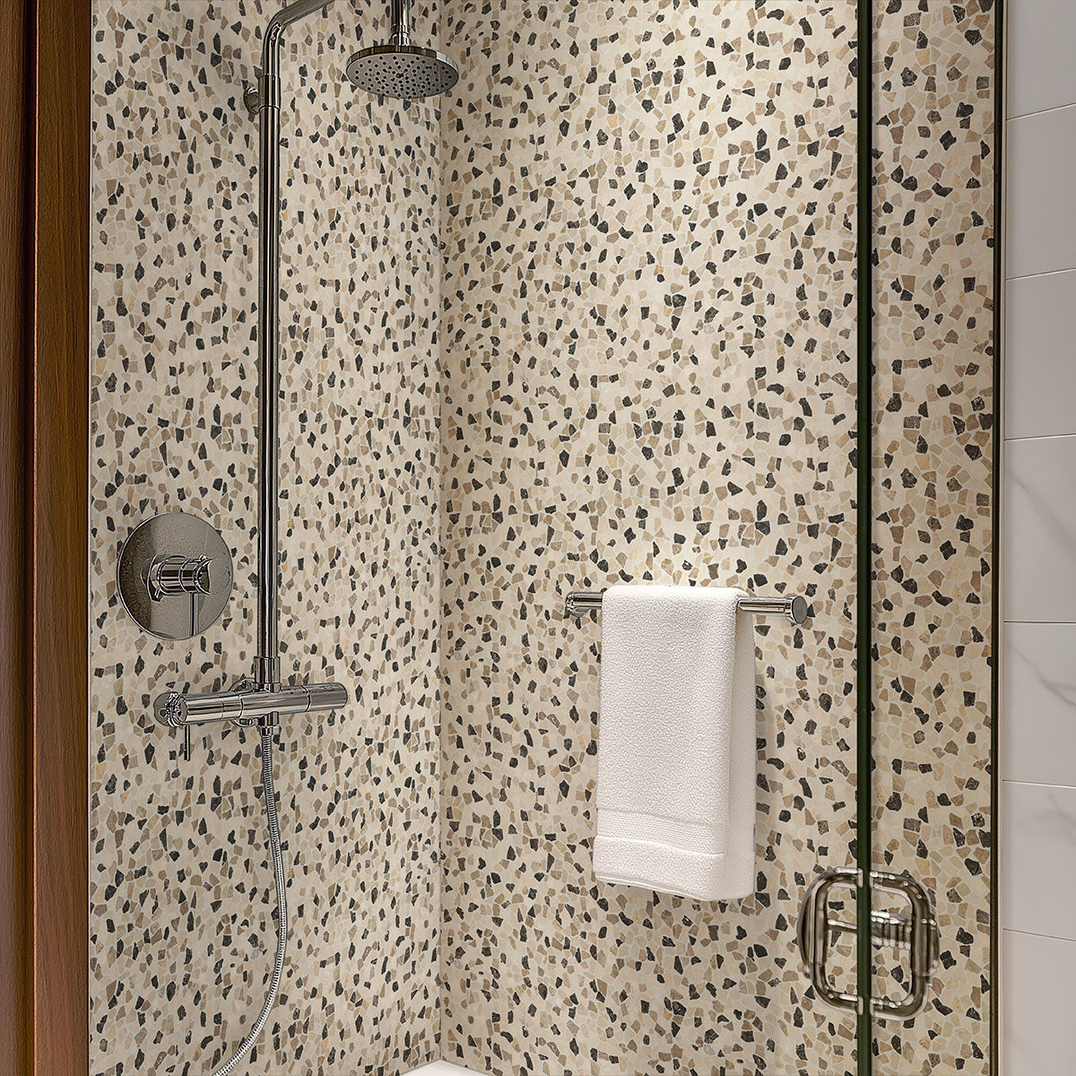 12x12 Rio Lago Oval Mosaic Pebble-Look Tumbled Textured Marble Tile Beige Brown