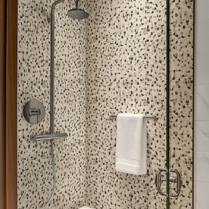 12x12 Rio Lago Oval Mosaic Pebble-Look Tumbled Textured Marble Tile Beige Brown