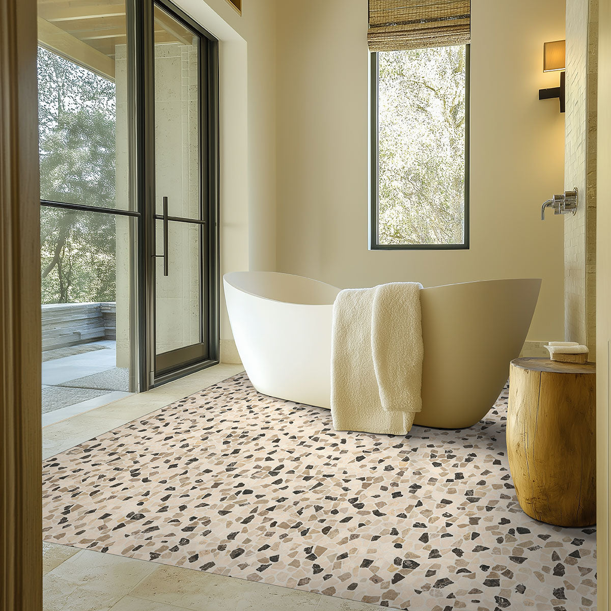 12x12 Rio Lago Oval Mosaic Pebble-Look Tumbled Textured Marble Tile Beige Brown