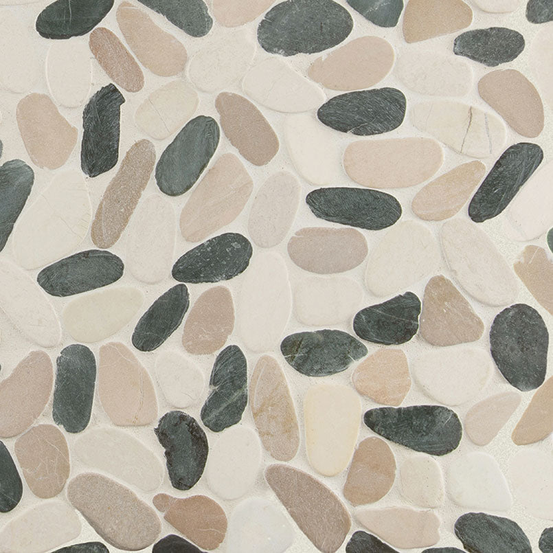 12x12 Rio Lago Oval Mosaic Pebble-Look Tumbled Textured Marble Tile Beige Green