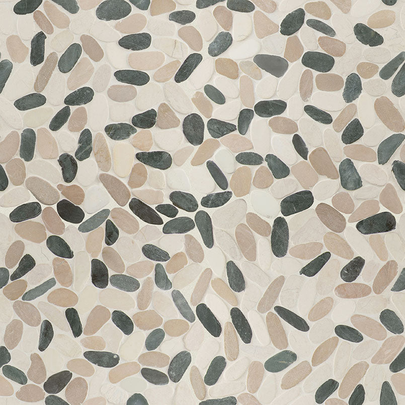 12x12 Rio Lago Oval Mosaic Pebble-Look Tumbled Textured Marble Tile Beige Green