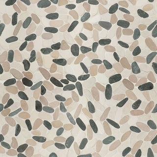Beige Green - 12x12 Rio Lago Oval Mosaic Pebble-Look Tumbled Textured Marble Tile
