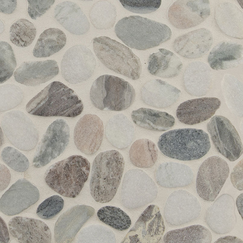 12x12 Rio Lago Oval Mosaic Pebble-Look Tumbled Textured Marble Tile Soft Stone