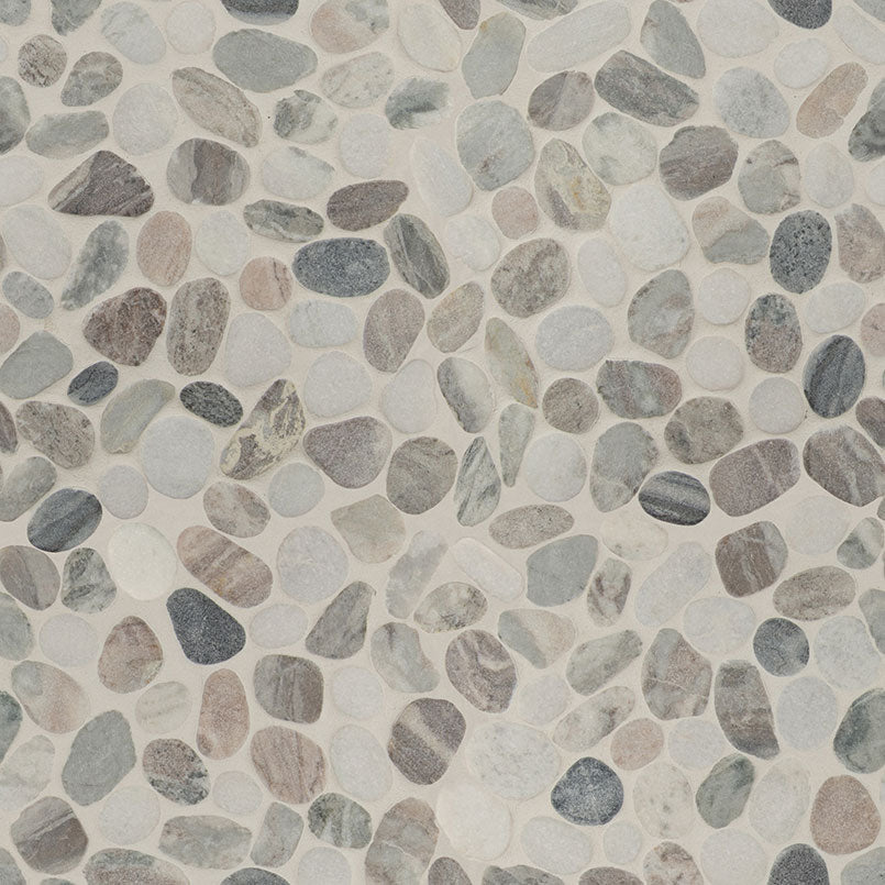 12x12 Rio Lago Oval Mosaic Pebble-Look Tumbled Textured Marble Tile Soft Stone