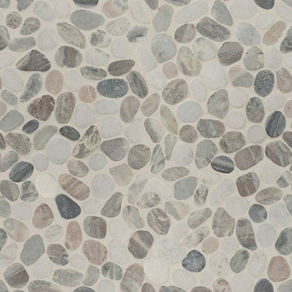 12x12 Rio Lago Oval Mosaic Pebble-Look Tumbled Textured Marble Tile Soft Stone
