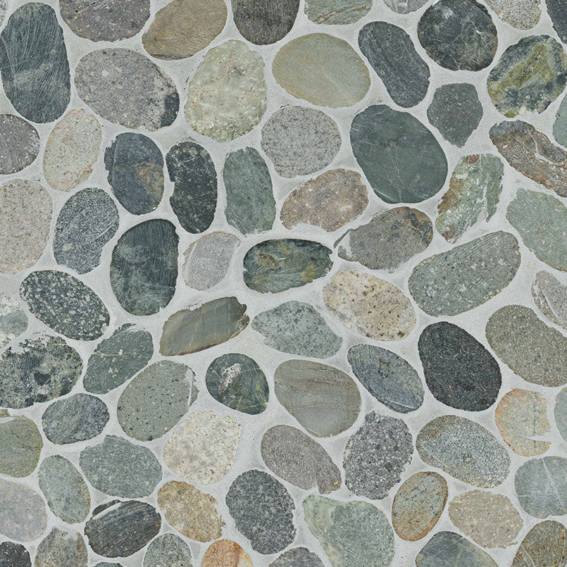 12x12 Rio Lago Oval Mosaic Pebble-Look Tumbled Textured Marble Tile Forest Green