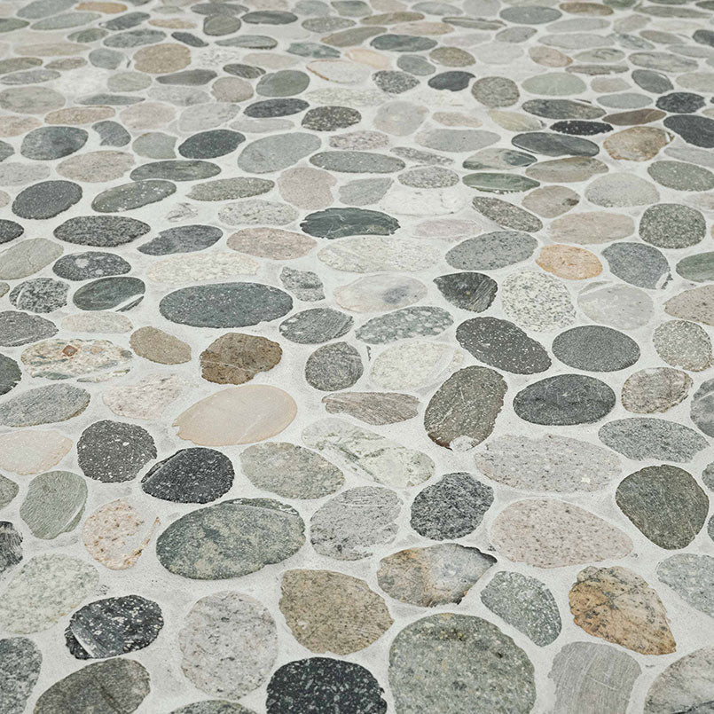 12x12 Rio Lago Oval Mosaic Pebble-Look Tumbled Textured Marble Tile Forest Green