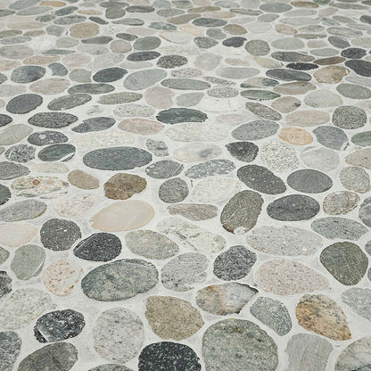 12x12 Rio Lago Oval Mosaic Pebble-Look Tumbled Textured Marble Tile Forest Green