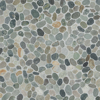 12x12 Rio Lago Oval Mosaic Pebble-Look Tumbled Textured Marble Tile Forest Green