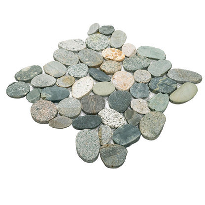 12x12 Rio Lago Oval Mosaic Pebble-Look Tumbled Textured Marble Tile Forest Green