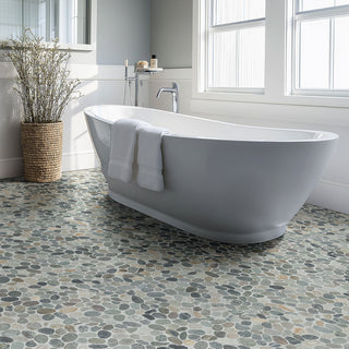 Forest Green - 12x12 Rio Lago Oval Mosaic Pebble-Look Tumbled Textured Marble Tile