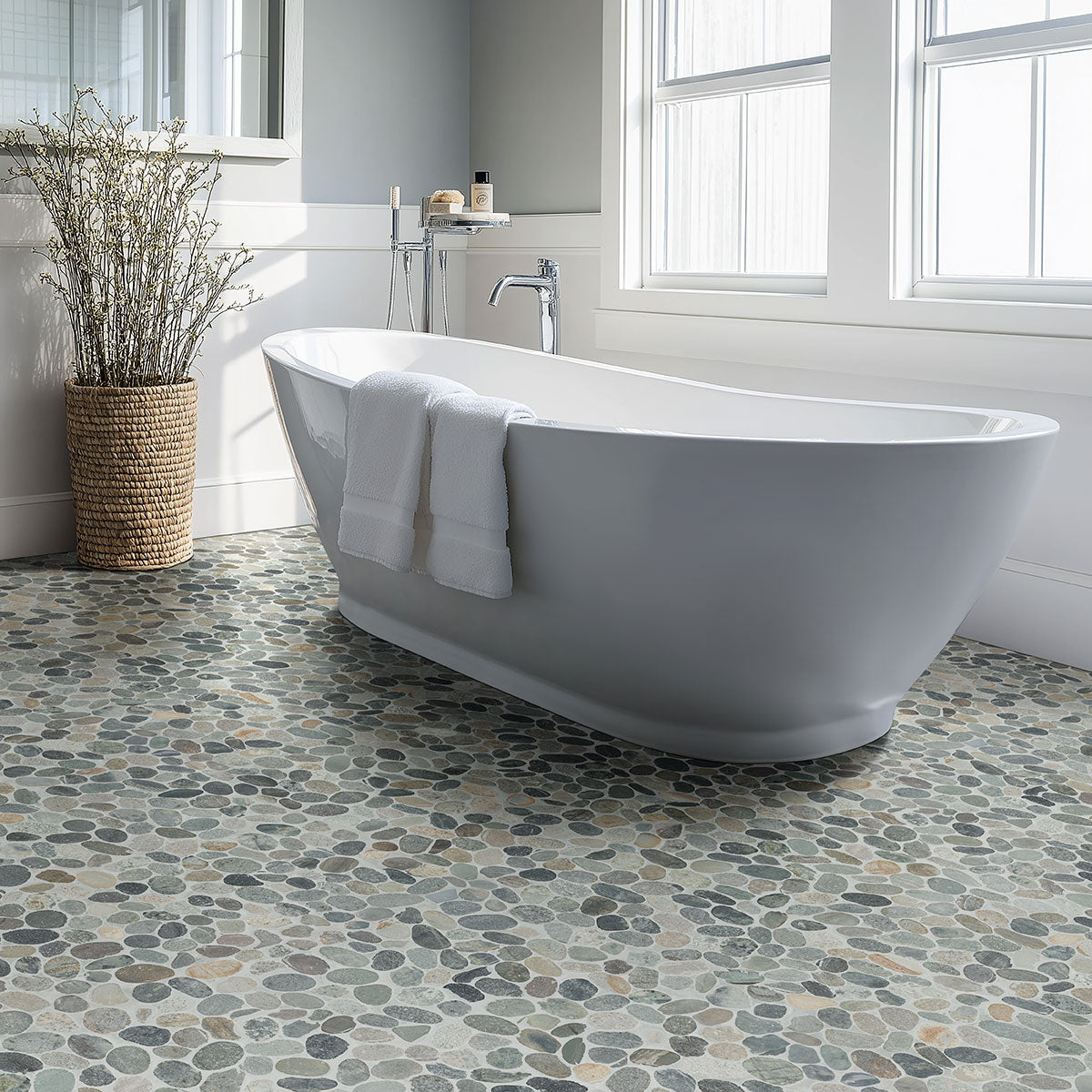 12x12 Rio Lago Oval Mosaic Pebble-Look Tumbled Textured Marble Tile Forest Green