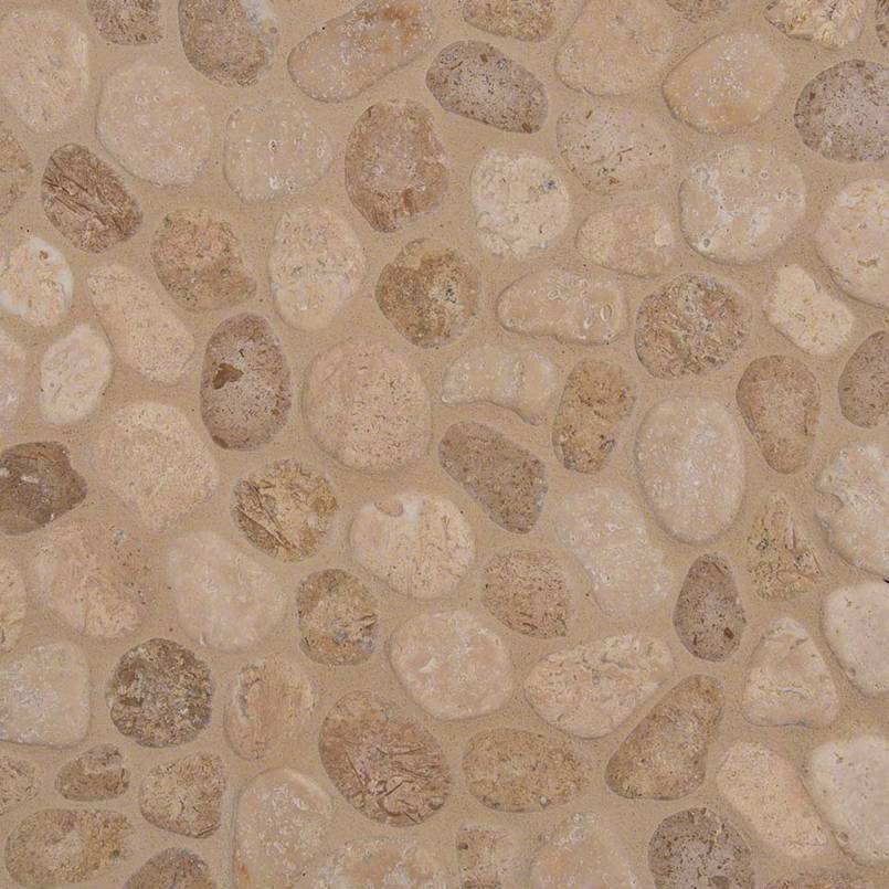 12x12 Rio Lago Oval Mosaic Pebble-Look Tumbled Textured Travertine Tile Sandy Beige