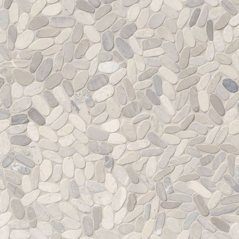 12x12 Rio Lago Oval Mosaic Pebble-Look Tumbled Textured Marble Tile Soft Gray
