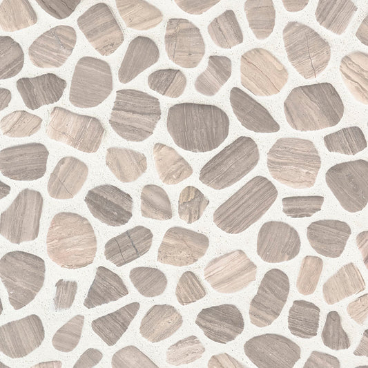 12x12 Rio Lago Oval Mosaic Pebble-Look Tumbled Textured Marble Tile Taupe Gray