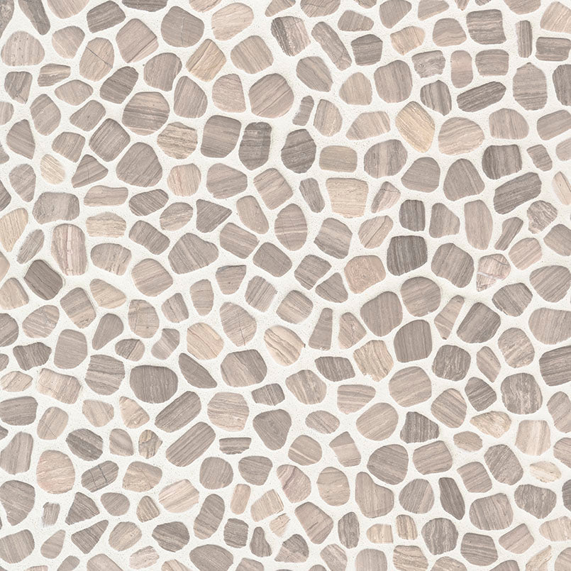 12x12 Rio Lago Oval Mosaic Pebble-Look Tumbled Textured Marble Tile Taupe Gray