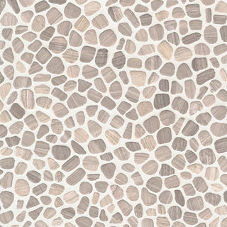 Taupe Gray - 12x12 Rio Lago Oval Mosaic Pebble-Look Tumbled Textured Marble Tile